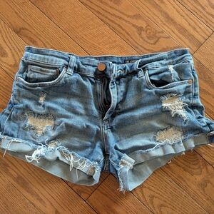 Blank NYC Light Blue Distressed Denim Shorts